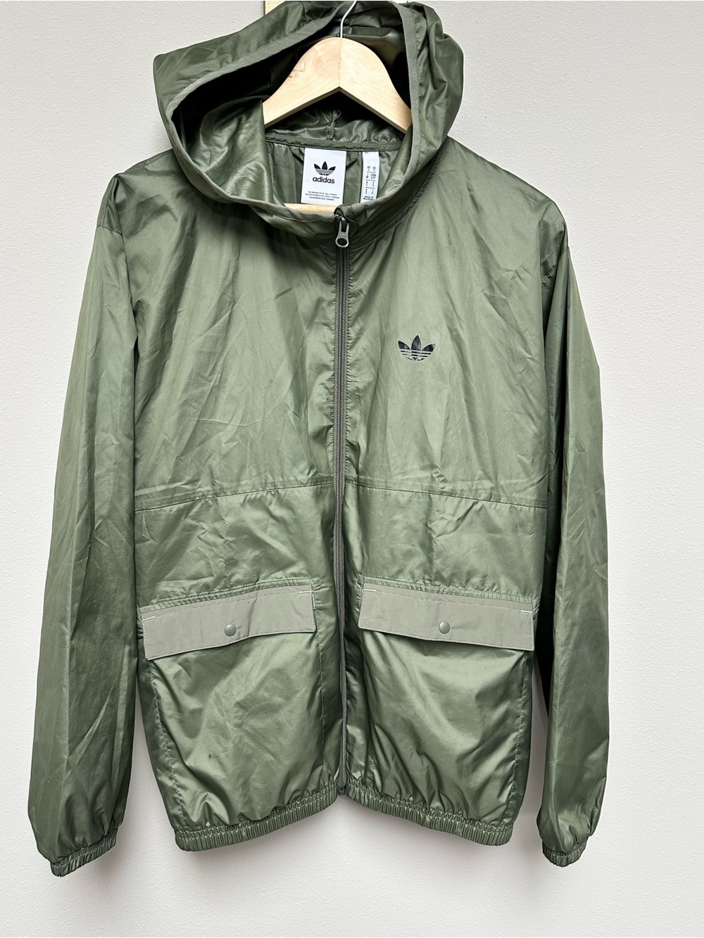 adidas Olive Green Hooded Windbreaker Jacket